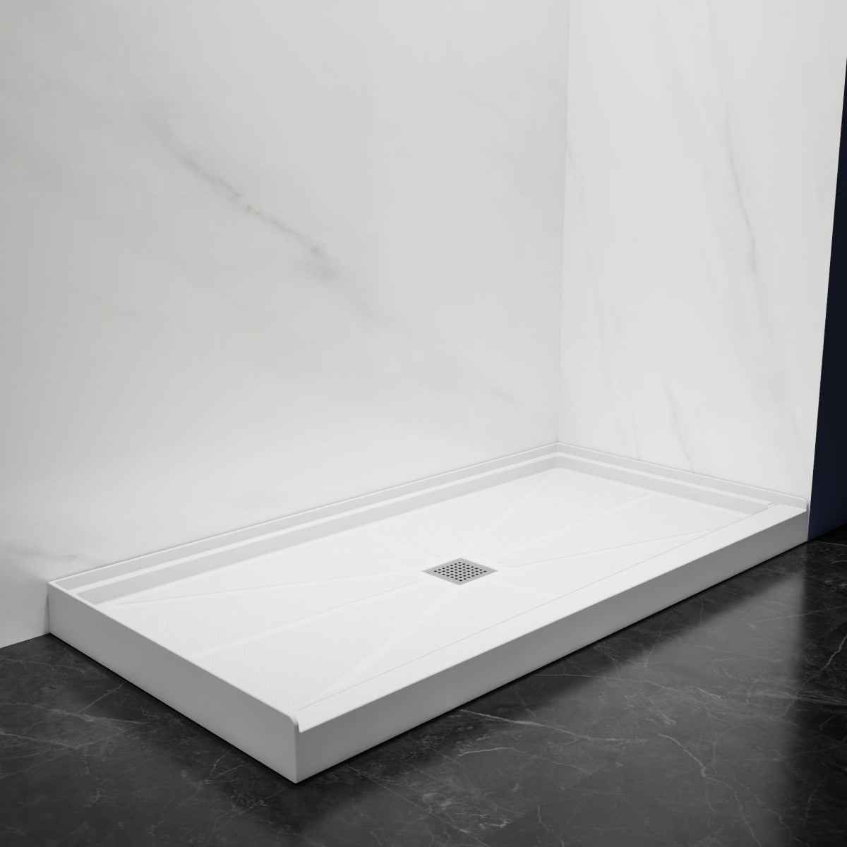 Pequod - M Shower Base, 60"x 30", White with Brushed Nickel Cover,Middle