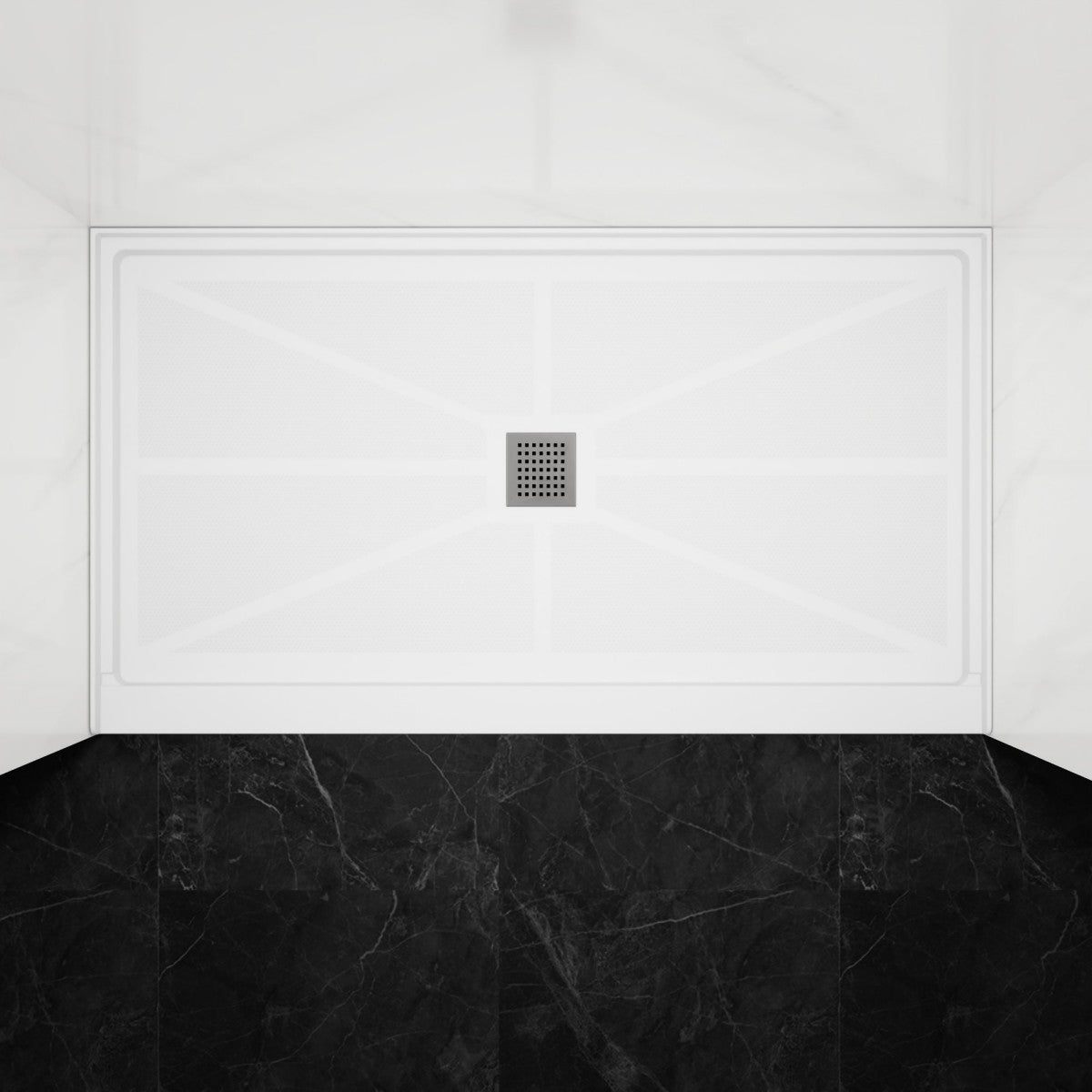 Pequod - M Shower Base, 60"x 34", White with Brushed Nickel Cover,Middle