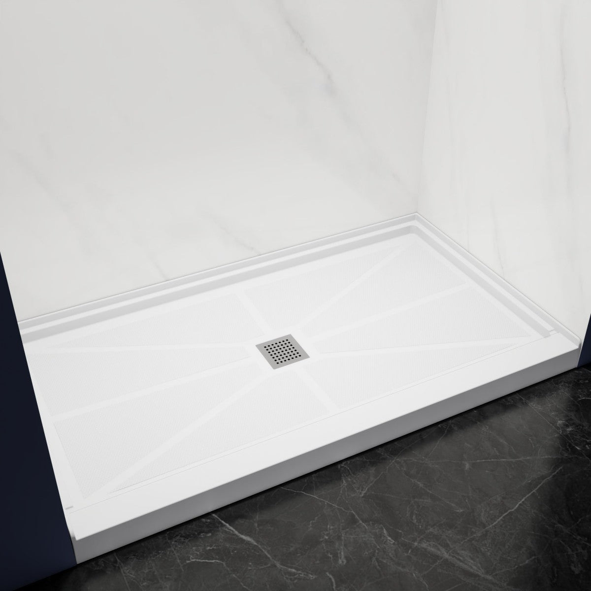 Pequod - M Shower Base, 60"x 34", White with Brushed Nickel Cover,Middle