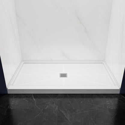 Pequod - M Shower Base, 60"x 34", White with Brushed Nickel Cover,Middle