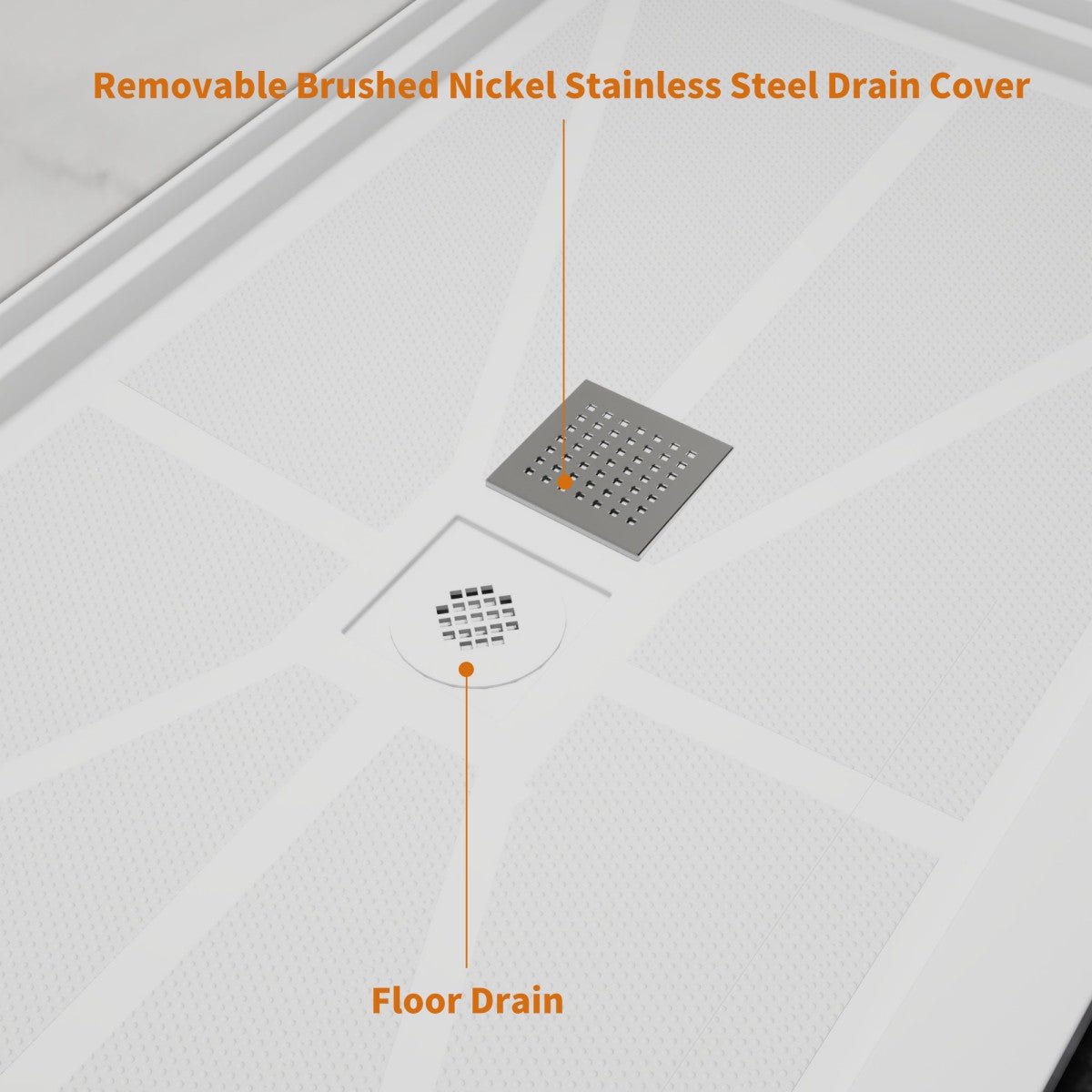 Pequod - M Shower Base, 60"x 34", White with Brushed Nickel Cover,Middle