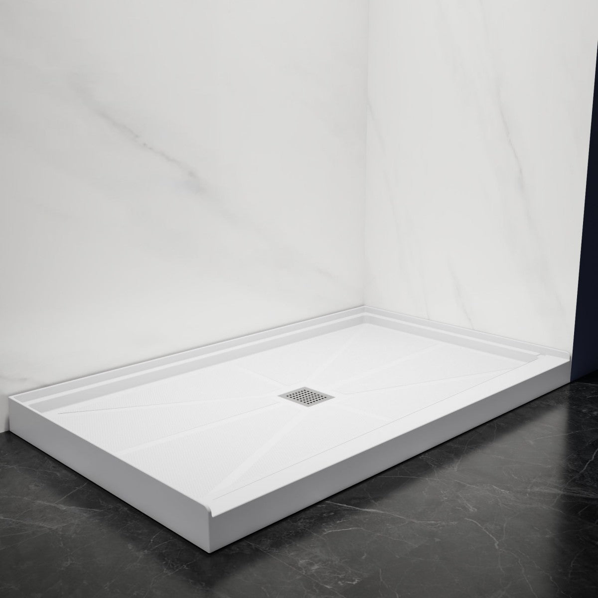 Pequod - M Shower Base, 60"x 36", White with Brushed Nickel Cover,Middle