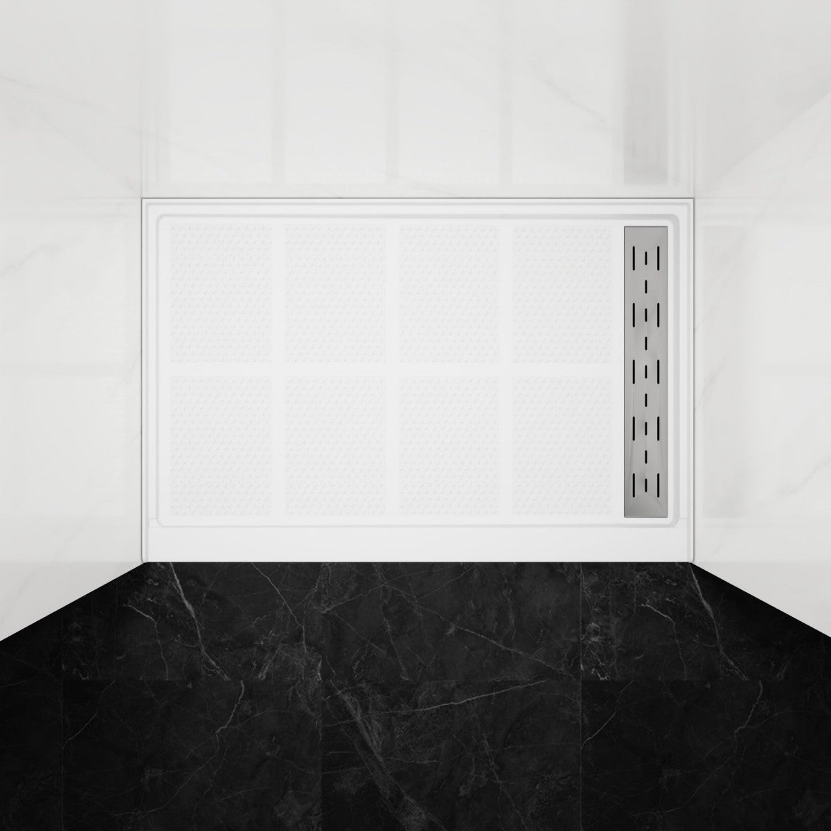 Pequod - R Shower Base, 48"x 32", White with Brushed Nickel Cover,Right