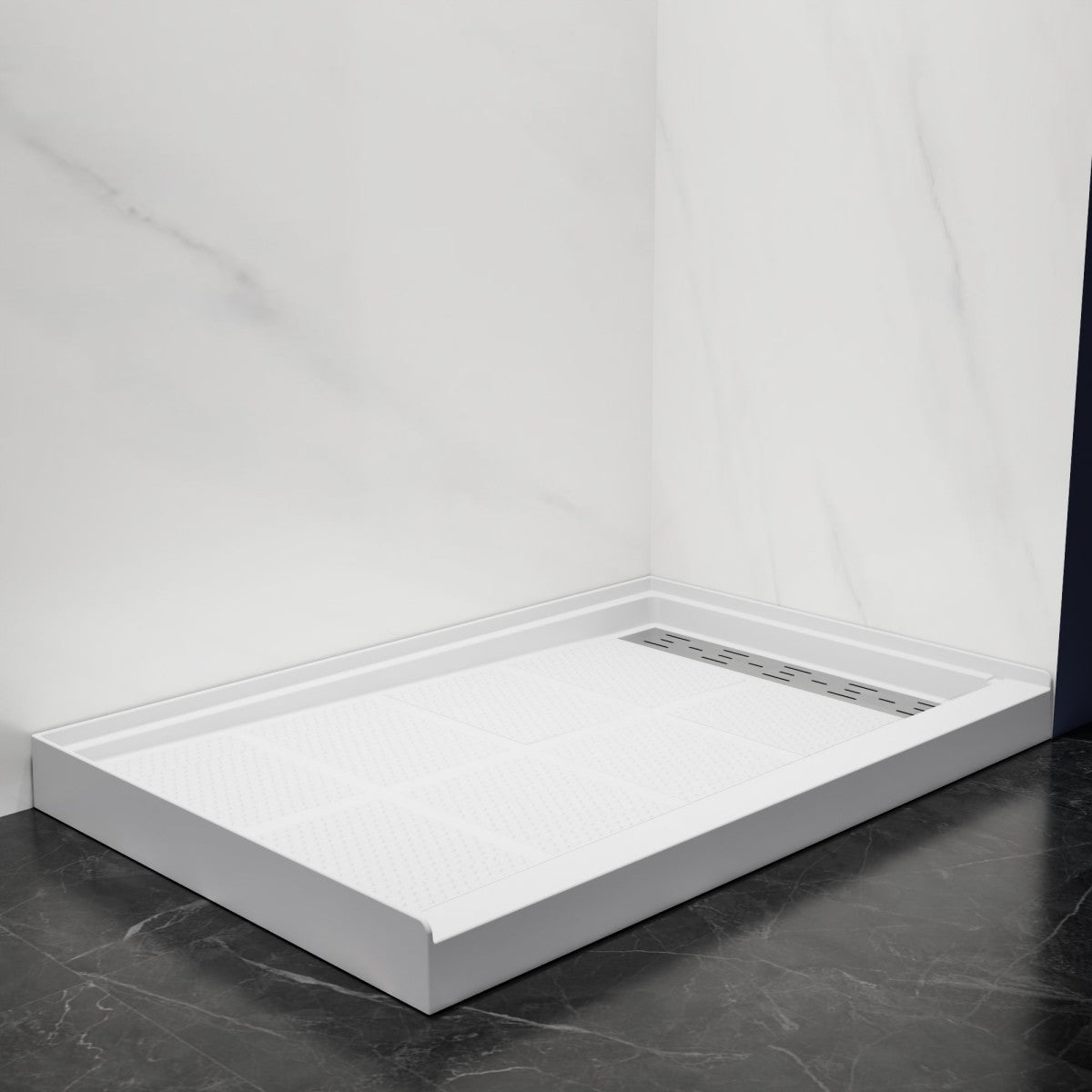 Pequod - R Shower Base, 48"x 32", White with Brushed Nickel Cover,Right