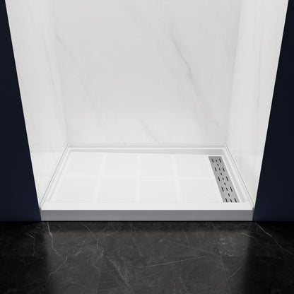 Pequod - R Shower Base, 48"x 32", White with Brushed Nickel Cover,Right