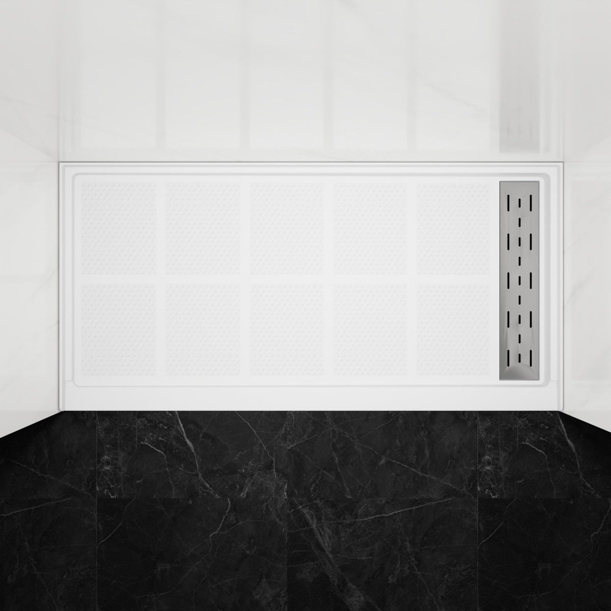 Pequod - R Shower Base, 60"x 30", White with Brushed Nickel Cover,Right