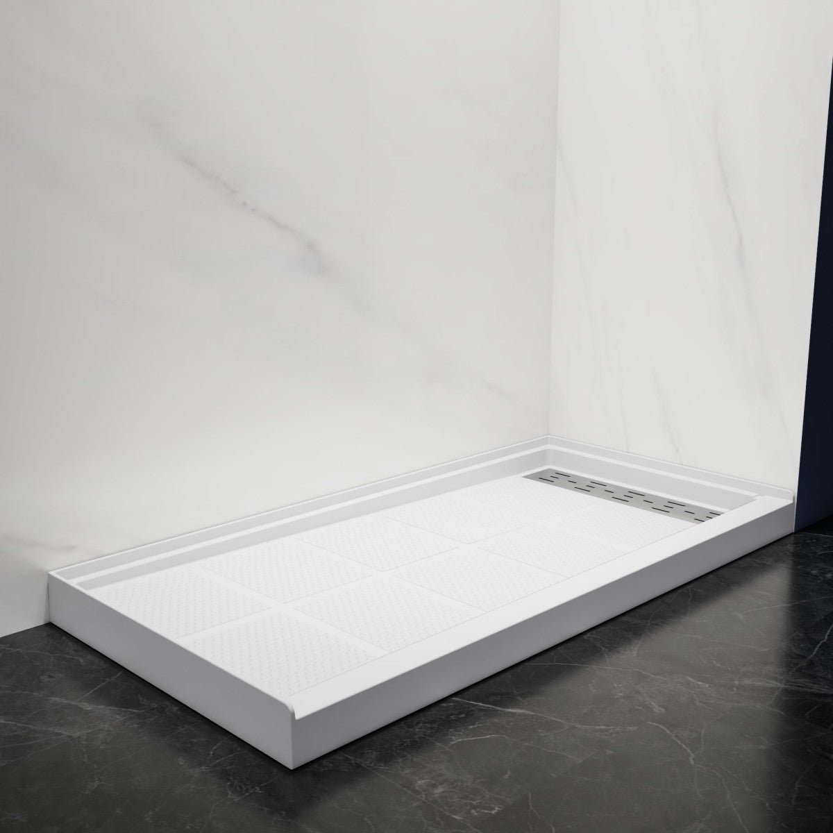 Pequod - R Shower Base, 60"x 30", White with Brushed Nickel Cover,Right