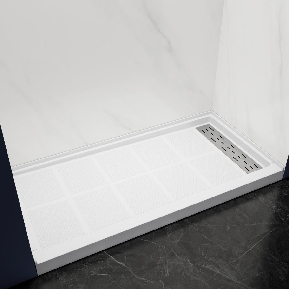 Pequod - R Shower Base, 60"x 30", White with Brushed Nickel Cover,Right