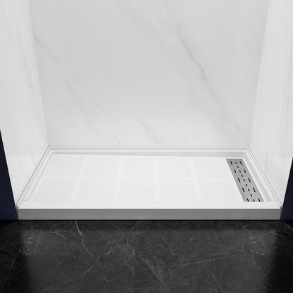 Pequod - R Shower Base, 60"x 30", White with Brushed Nickel Cover,Right