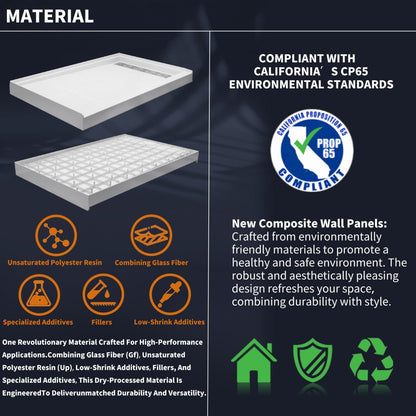 Pequod - R Shower Base, 60"x 30", White with Brushed Nickel Cover,Right