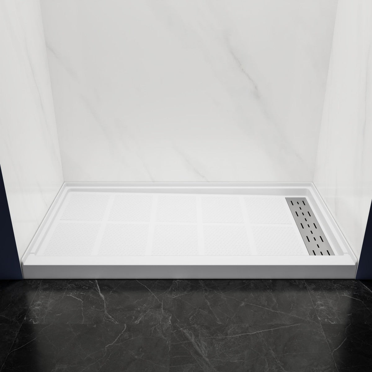 Pequod - R Shower Base, 60"x 32", White with Brushed Nickel Cover,Right