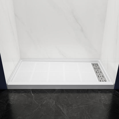 Pequod - R Shower Base, 60"x 32", White with Brushed Nickel Cover,Right