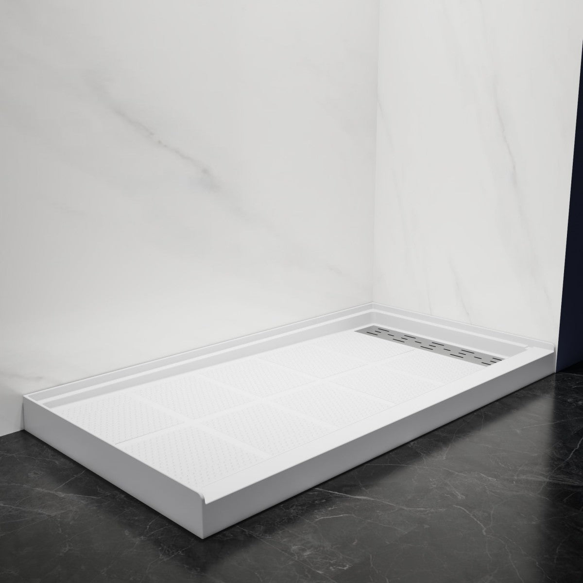 Pequod - R Shower Base, 60"x 32", White with Brushed Nickel Cover,Right