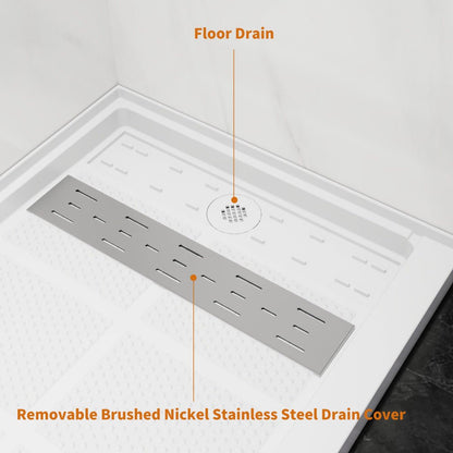 Pequod - R Shower Base, 60"x 36", White with Brushed Nickel Cover,Right