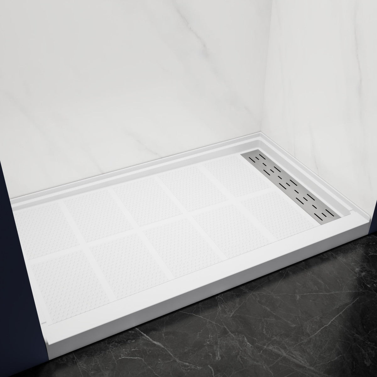 Pequod - R Shower Base, 60"x 36", White with Brushed Nickel Cover,Right