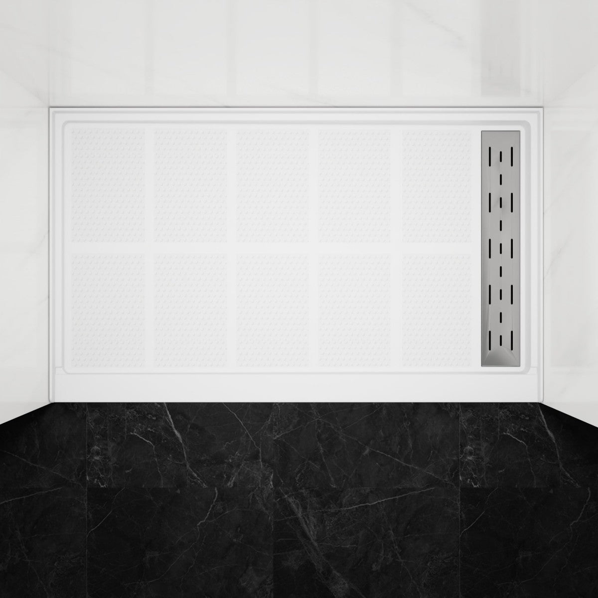 Pequod - R Shower Base, 60"x 36", White with Brushed Nickel Cover,Right