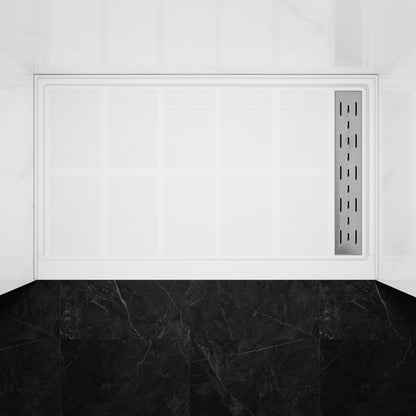 Pequod - R Shower Base, 60"x 36", White with Brushed Nickel Cover,Right