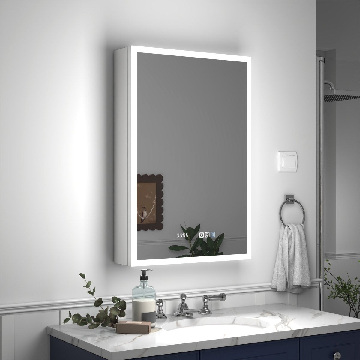 Rim 20" W x 30" H Lighted Medicine Cabinet Recessed or Surface led Medicine Cabinet with Outlets & USBs,Hinge on the right