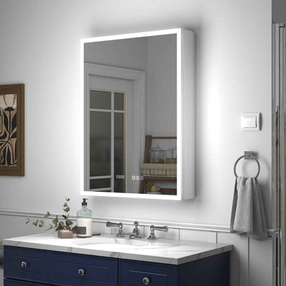 Rim 24" W x 32" H LED Lighted Medicine Cabinet Recessed or Surface with mirrors,Hinge on the left