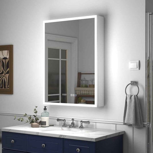 Rim 24" W x 32" H LED Lighted Medicine Cabinet Recessed or Surface with mirrors,Hinge on the left