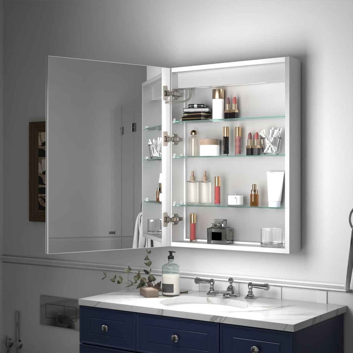 Rim 24" W x 32" H LED Lighted Medicine Cabinet Recessed or Surface with mirrors,Hinge on the left