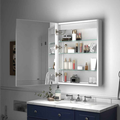 Rim 24" W x 32" H LED Lighted Medicine Cabinet Recessed or Surface with mirrors,Hinge on the left