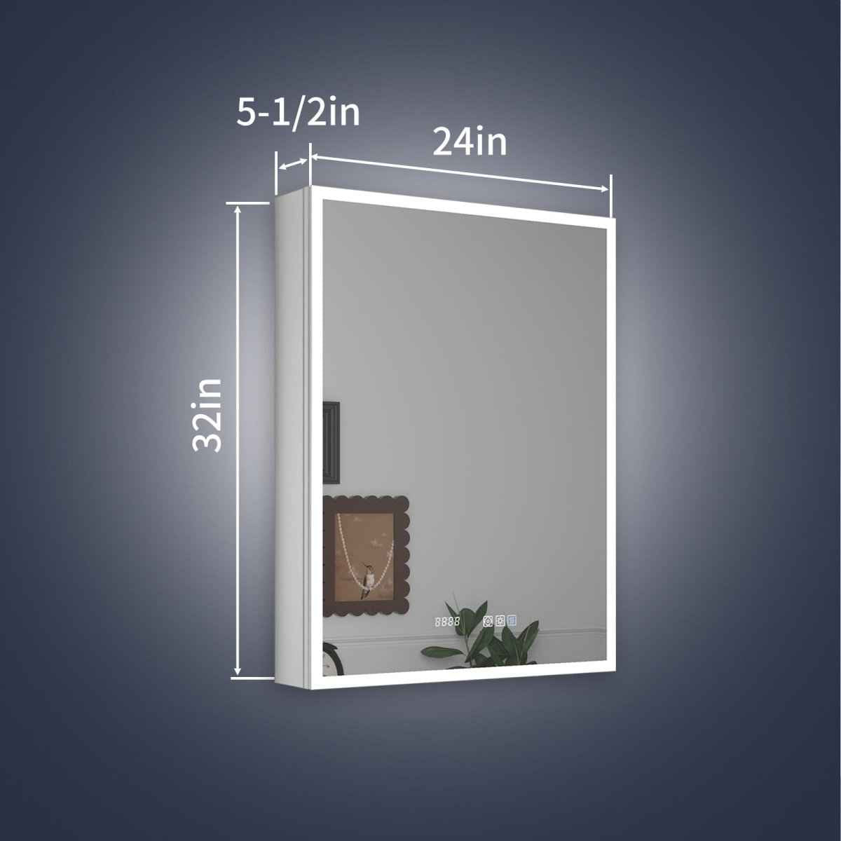 Rim 24" W x 32" H LED Lighted Medicine Cabinet Recessed or Surface with mirrors,Hinge on the left