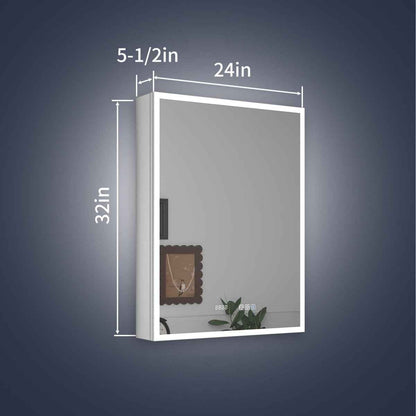 Rim 24" W x 32" H LED Lighted Medicine Cabinet Recessed or Surface with mirrors,Hinge on the left