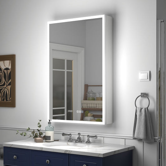Rim 24" W x 36" H Led Lighted Medicine Cabinet Recessed or Surface with Mirrors, Hinge On The Left