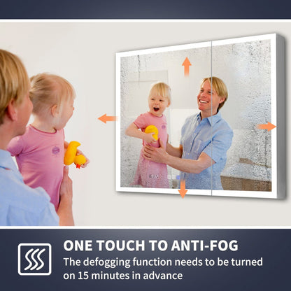 Rim 40" W x 30" H LED lighted anti-fog medicine cabinet with recessed or surface mount option.