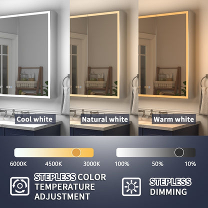 Rim 40" x 32" LED lighted medicine cabinet with stepless color and dimming adjustments.