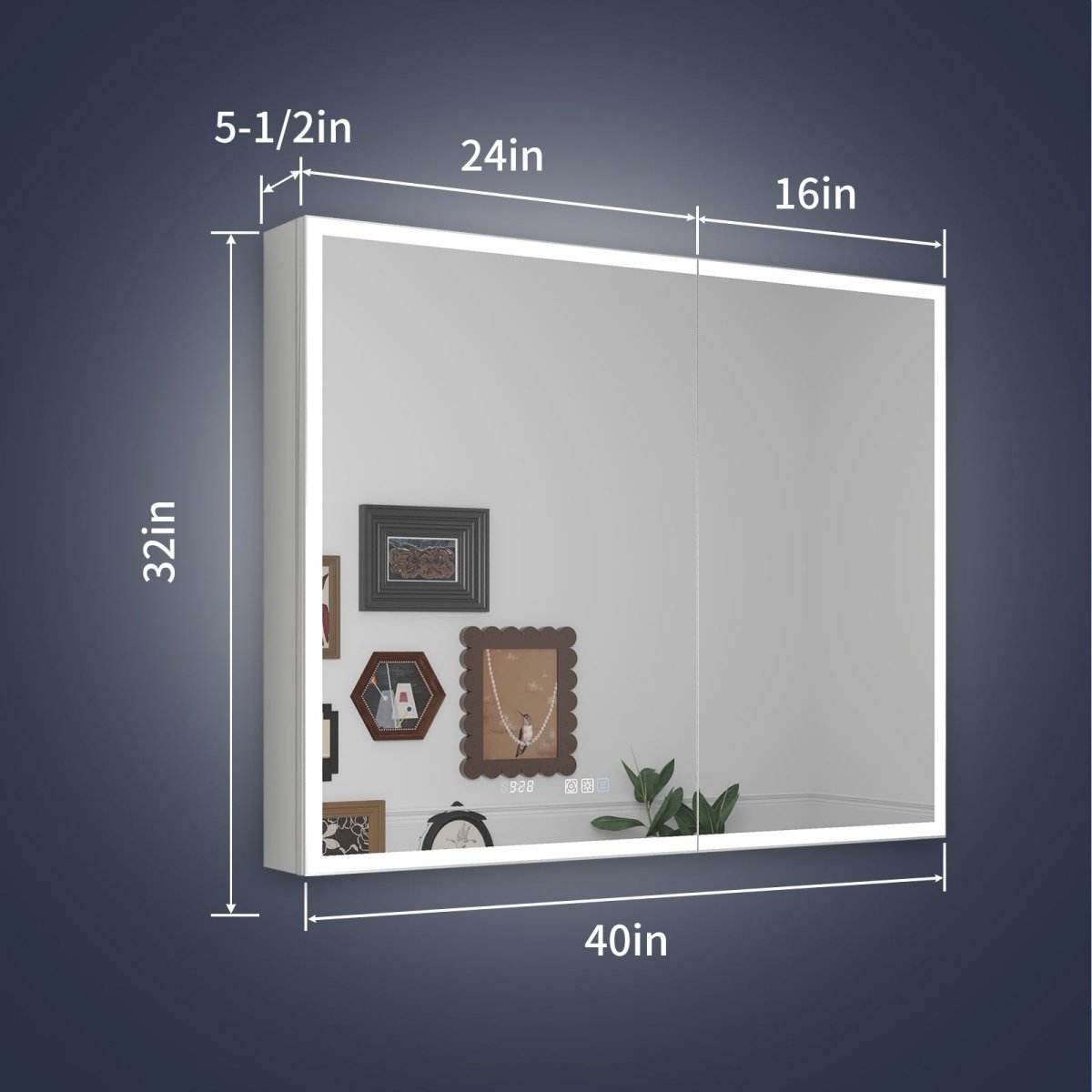 Rim 40" x 32" LED lighted medicine cabinet with mirrors, recessed or surface installation.