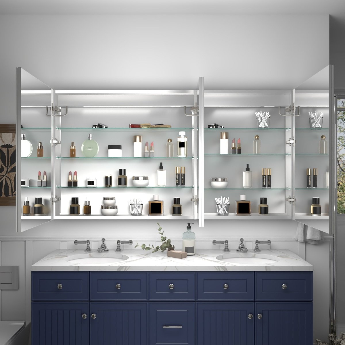 Rim 60" W x 32" H Lighted Medicine Cabinet Recessed or Surface led Medicine Cabinet with Outlets & USBs