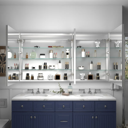 Rim 60" W x 32" H Lighted Medicine Cabinet Recessed or Surface led Medicine Cabinet with Outlets & USBs