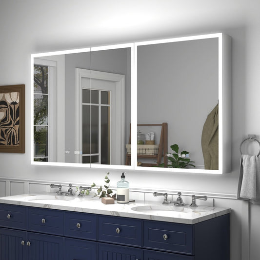 Rim 60" W x 32" H Lighted Medicine Cabinet Recessed or Surface led Medicine Cabinet with Outlets & USBs