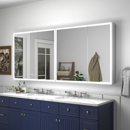 Rim 72" W x 32" H Lighted Medicine Cabinet Recessed or Surface led Medicine Cabinet with Outlets & USBs