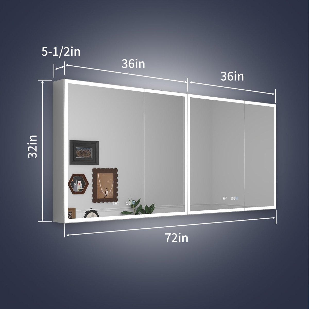 Rim 72" W x 32" H Lighted Medicine Cabinet Recessed or Surface led Medicine Cabinet with Outlets & USBs