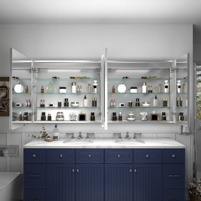 Rim 72" W x 32" H Lighted Medicine Cabinet Recessed or Surface led Medicine Cabinet with Outlets & USBs