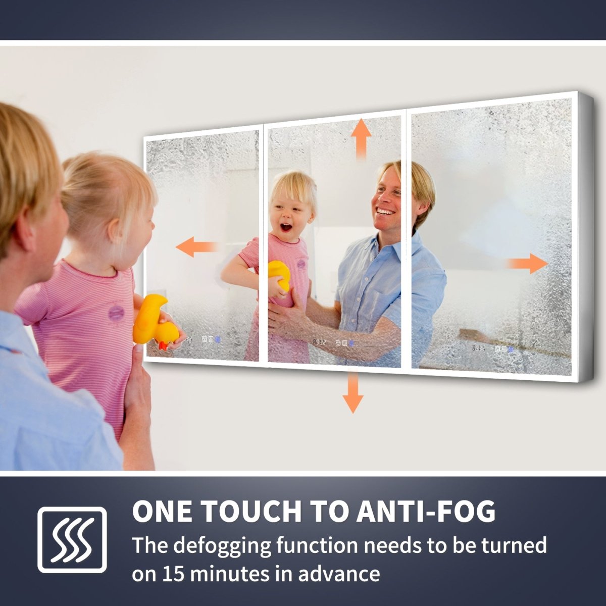 Rim 72" x 36" LED lighted medicine cabinet with anti-fog mirrors.