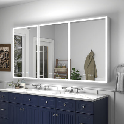 Rim 72" x 36" LED lighted medicine cabinet with mirrors, recessed or surface installation in modern bathroom.