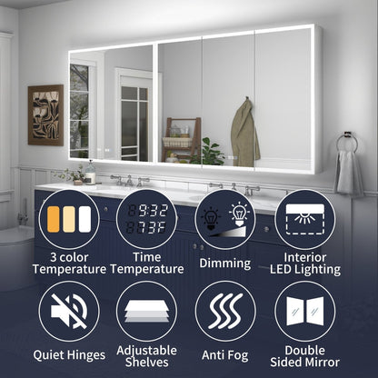 Rim 84" W x 36" H Led Lighted Medicine Cabinet Recessed or Surface with Mirrors,36 - 48
