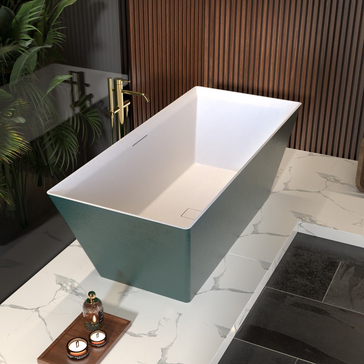 RockR 67" Freeing Soaking Bathtub,Rock Texture New technologies,Classic Rectangle Freestanding tub,Avocado green,cUPC Certified