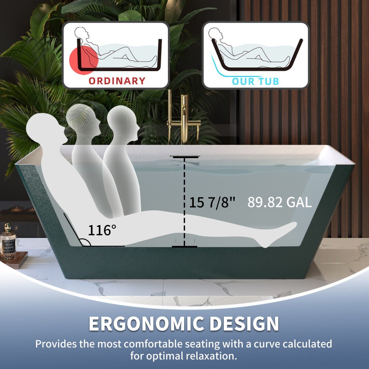 RockR 67" Freeing Soaking Bathtub,Rock Texture New technologies,Classic Rectangle Freestanding tub,Avocado green,cUPC Certified
