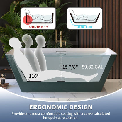 RockR 67" Freeing Soaking Bathtub,Rock Texture New technologies,Classic Rectangle Freestanding tub,Avocado green,cUPC Certified