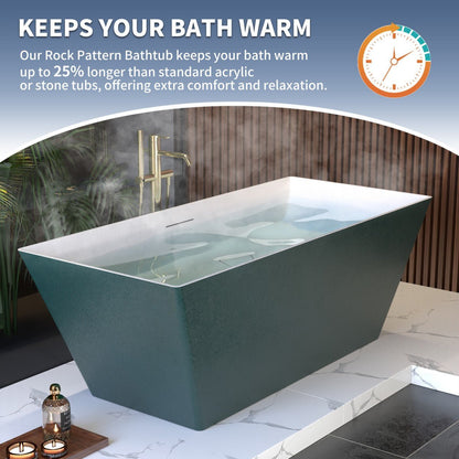 RockR 67" Freeing Soaking Bathtub,Rock Texture New technologies,Classic Rectangle Freestanding tub,Avocado green,cUPC Certified
