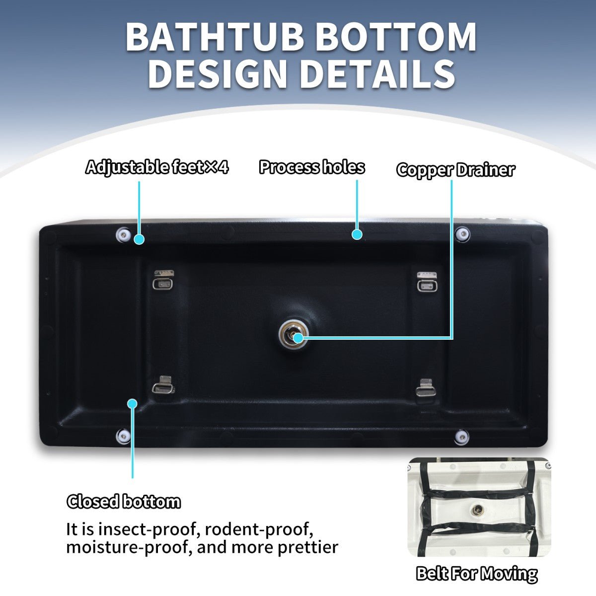 RockR 67" Freeing Soaking Bathtub,Rock Texture New technologies,Classic Rectangle Freestanding tub,Black,cUPC Certified