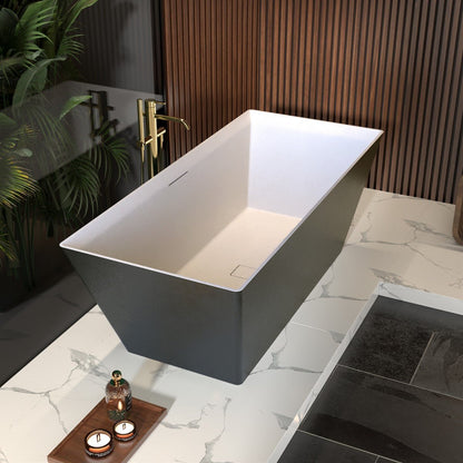 RockR 67" Freeing Soaking Bathtub,Rock Texture New technologies,Classic Rectangle Freestanding tub,Black,cUPC Certified