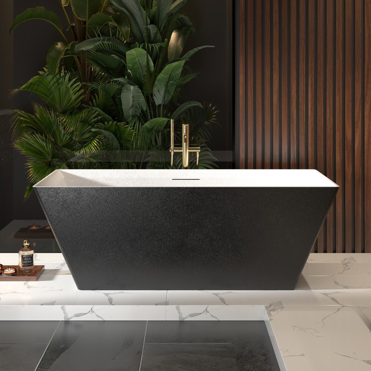 RockR 67" Freeing Soaking Bathtub,Rock Texture New technologies,Classic Rectangle Freestanding tub,Black,cUPC Certified