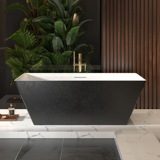 RockR 67" Freeing Soaking Bathtub,Rock Texture New technologies,Classic Rectangle Freestanding tub,Black,cUPC Certified