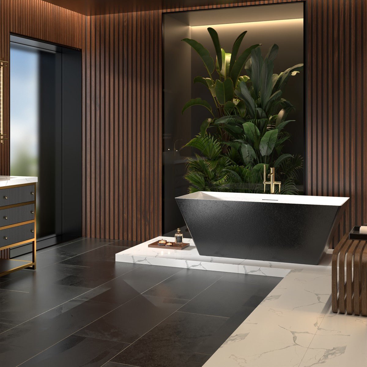 RockR 67" Freeing Soaking Bathtub,Rock Texture New technologies,Classic Rectangle Freestanding tub,Black,cUPC Certified